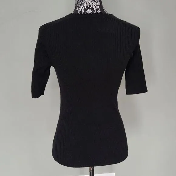 Carven Ribbed Wool Top with Ladderwork-BLACK-Small - Picture 5 of 7